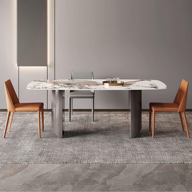 Modern Rectangle Stone Table Standard Height Double Pedestal Dining Table