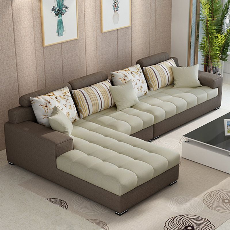 Slipcovered Square Arm Sectional Modern Fabric 4-seater Sectional