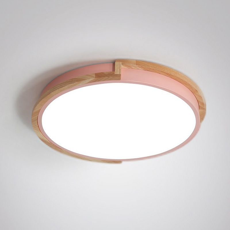 Circular LED Flush Mount Minimalist Acrylic Living Room Flushmount Ceiling Light with Wooden Frame