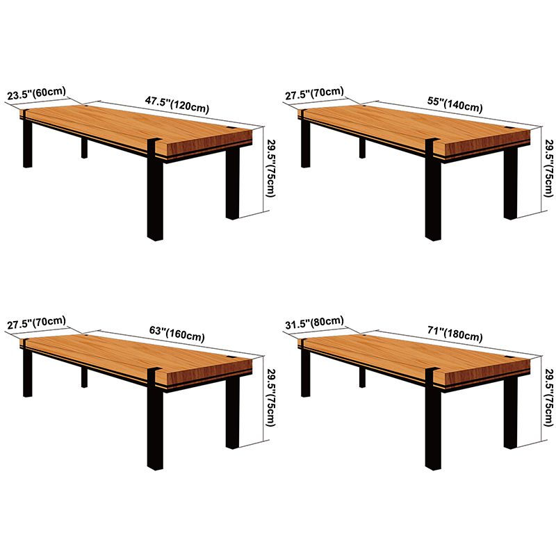 Rectangle 4 Legs Industrial Dining Table Wood Color Fixed Table with Solid Wood