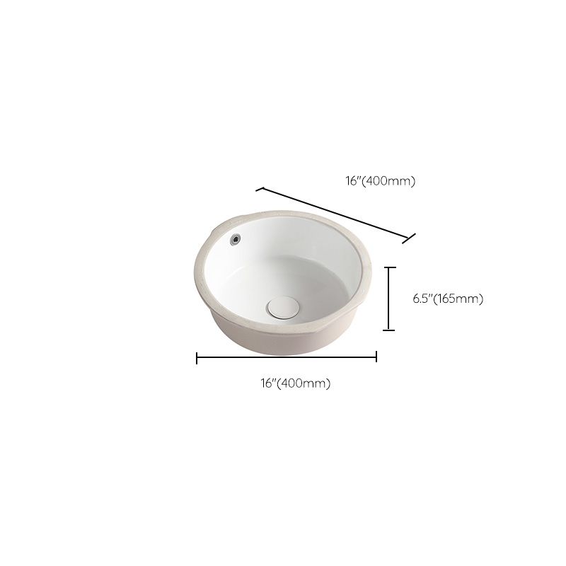 Contemporary Bathroom Sink Porcelain Round Undermount Bathroom Sink with Pop-Up Drain