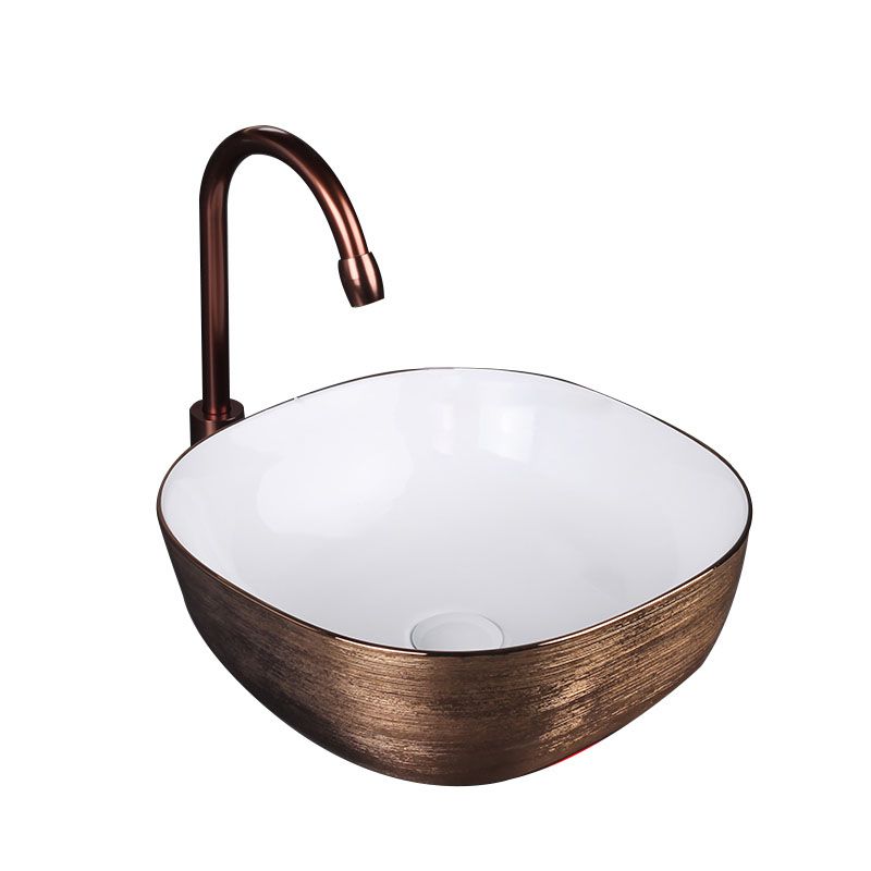 Modern Bathroom Sink with Pop-Up Drain Porcelain Round Vessel Bathroom Sink without Faucet
