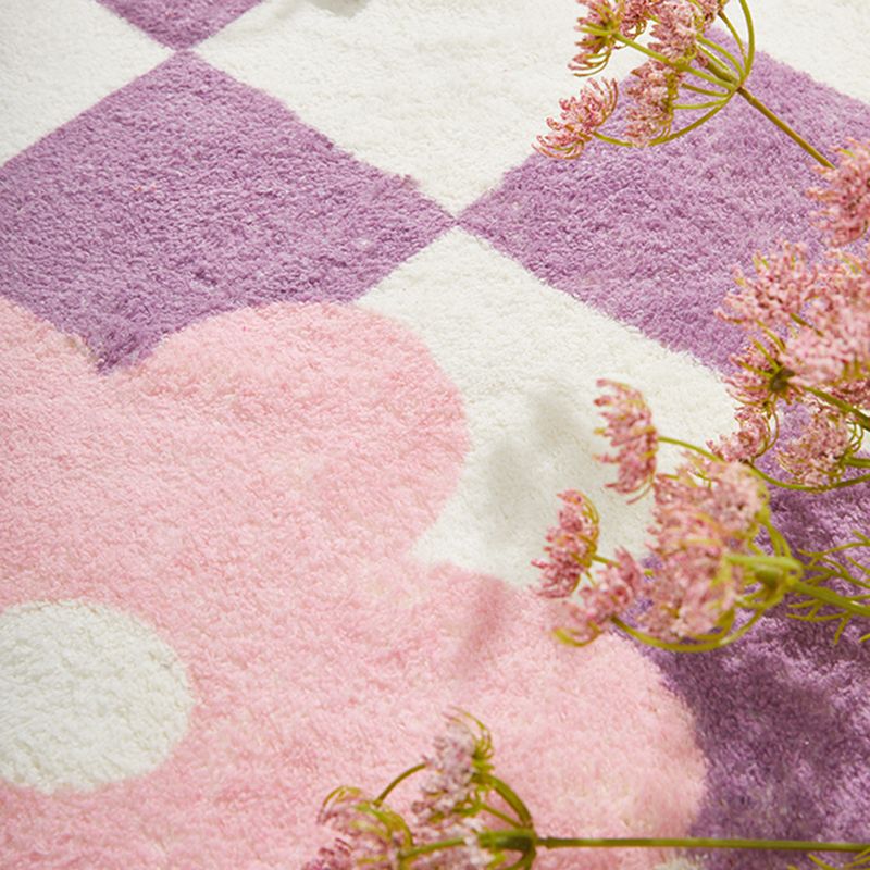 Dark Purple Grid Rug Polyester Nordic Rug Non-Slip Backing Rug for Home Decor