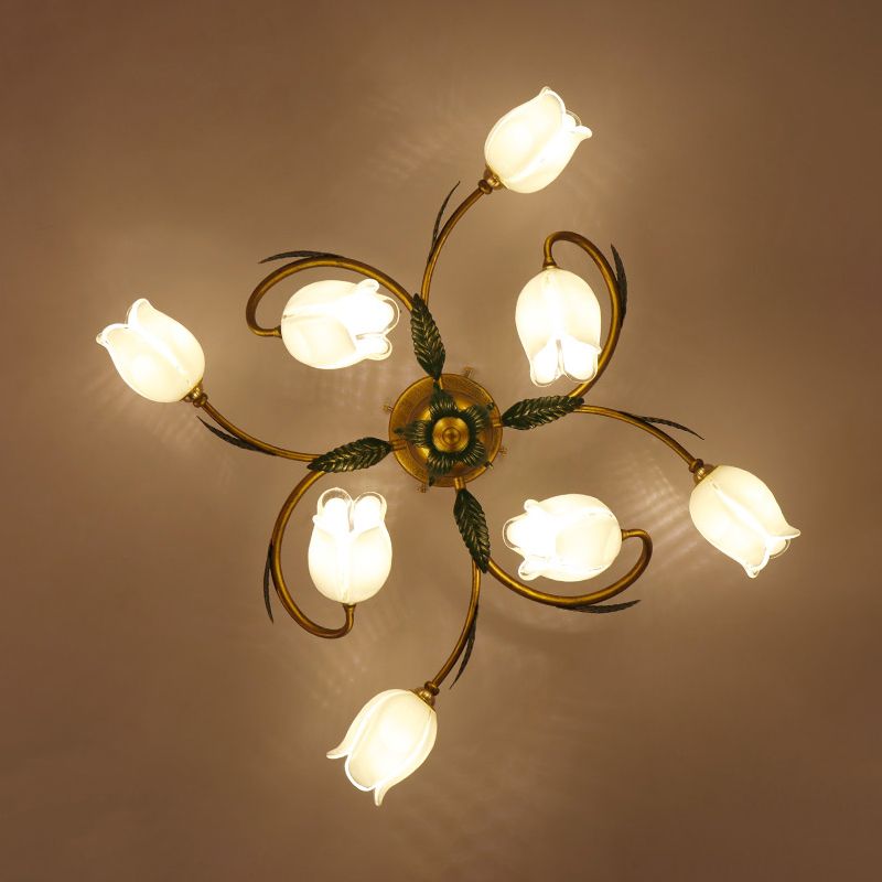 Luz de techo de techo de flor de vidrio blanco