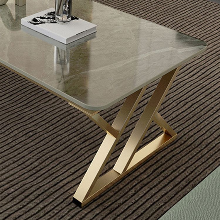 Rectangle Stone Top Coffee Table with Iron Sled Base Cocktail Table