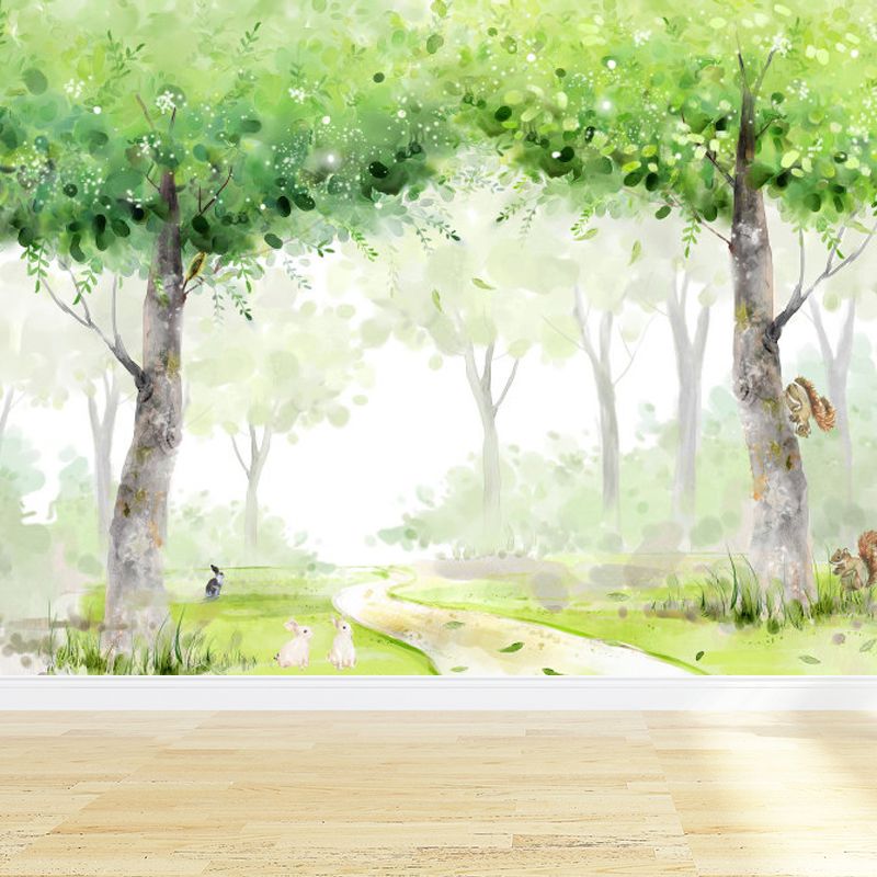 Green Forest Path Mural Wallpaper Moisture Resistant Modern Child Bedroom Wall Covering