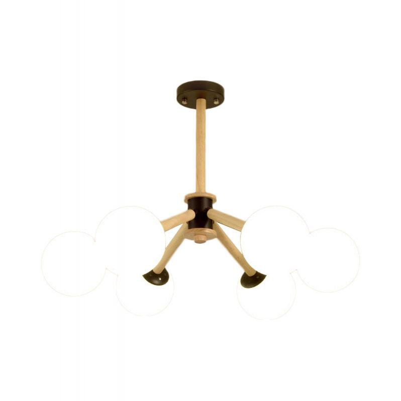 White Glass Grape Ceiling Chandelier 6 Lights Modern Suspended Light with Wood Branch