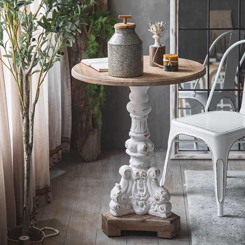 Pedestal Distressed End Table French Country Round Side End Table