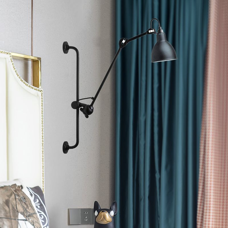 Tombre de cúpula negro/negro Luz de pared Modernista 1 Cabeza Lámpara de pared ajustable metálica para el comedor