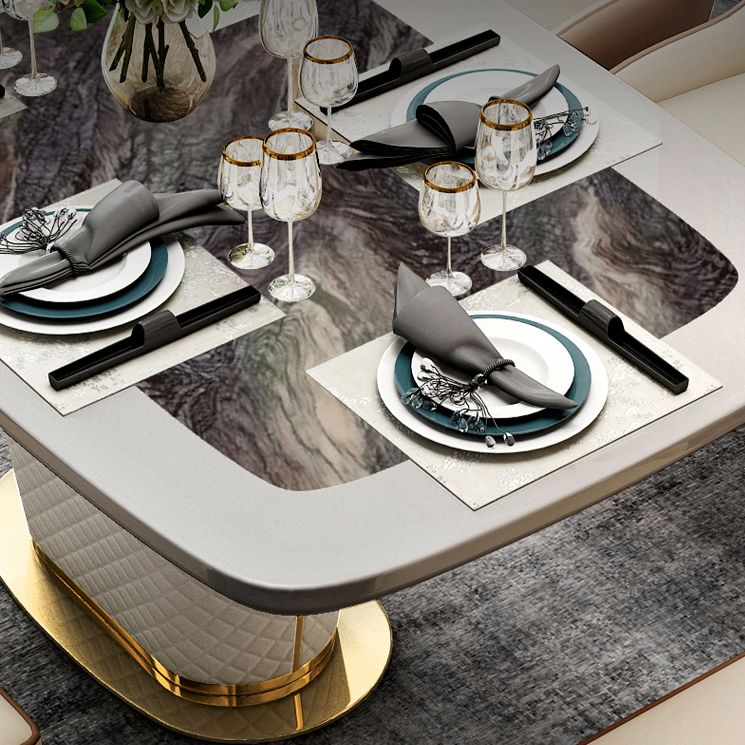 Glam Marble Rectangle Shape Dining Table Standard Kitchen Dining Table with Pedestal Base