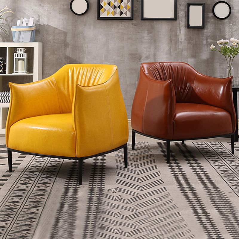 31"Wide Modern Faux Leather Sloped Arms Barrel Chair with Basic Four Legs