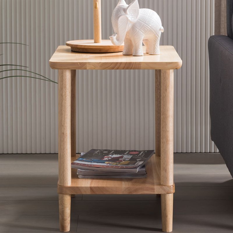 Contemporary Wood End Table Rectangular 4 Legs Side Table with Storage Shelf