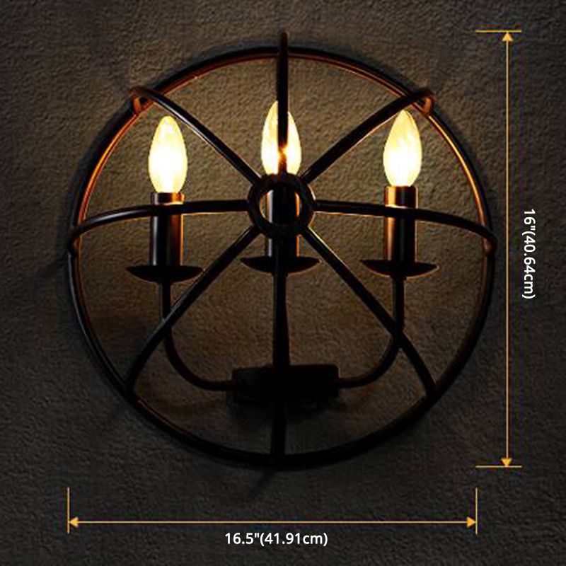 2-Lights Candlestick Shaped Industrial Style Wall Sconce Black Wrought Iron Open Bulb Wall Mount Light in Black