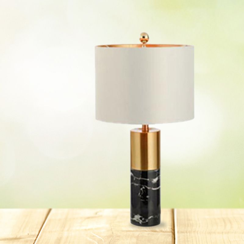 Lampe de table à abat-jour en métal avec base en marbre, style moderne, 1 lumière blanche, éclairage de table pour chambre à coucher