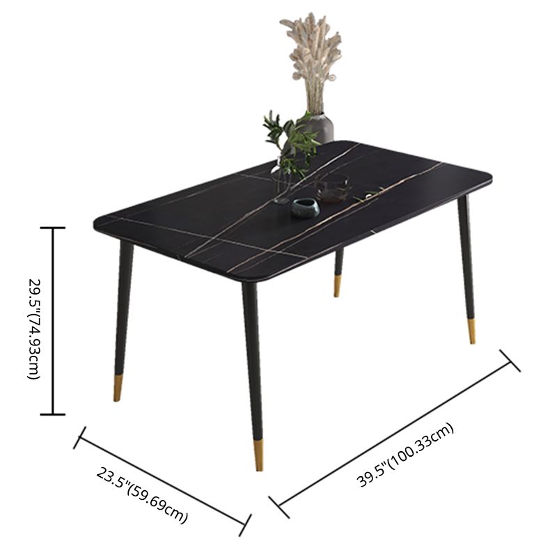 Rechteckige skandinavische Sinterstein -Esszimmer Set Essmöbel mit metallischer Basis