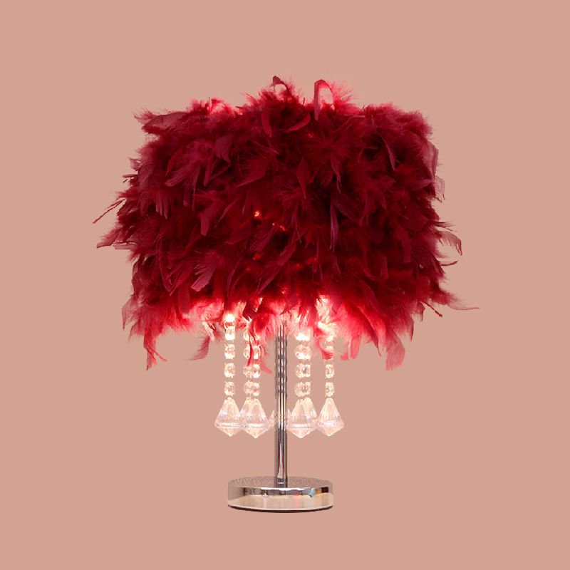 Runde Esstischtisch Leichte Feder 1 Kopf moderne Nachtlampe in Rot/Rosa/Rose Rot mit Kristalltropfen