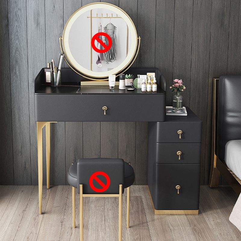 Stone Top Vanity and Stool Dressing Table Faux Leather Make-up Vanity