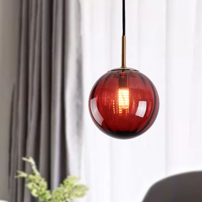 Bubble Ceiling Pendant Light Macaron Amber/Green/Red Glass 1 Head Bedroom Hanging Ceiling Light