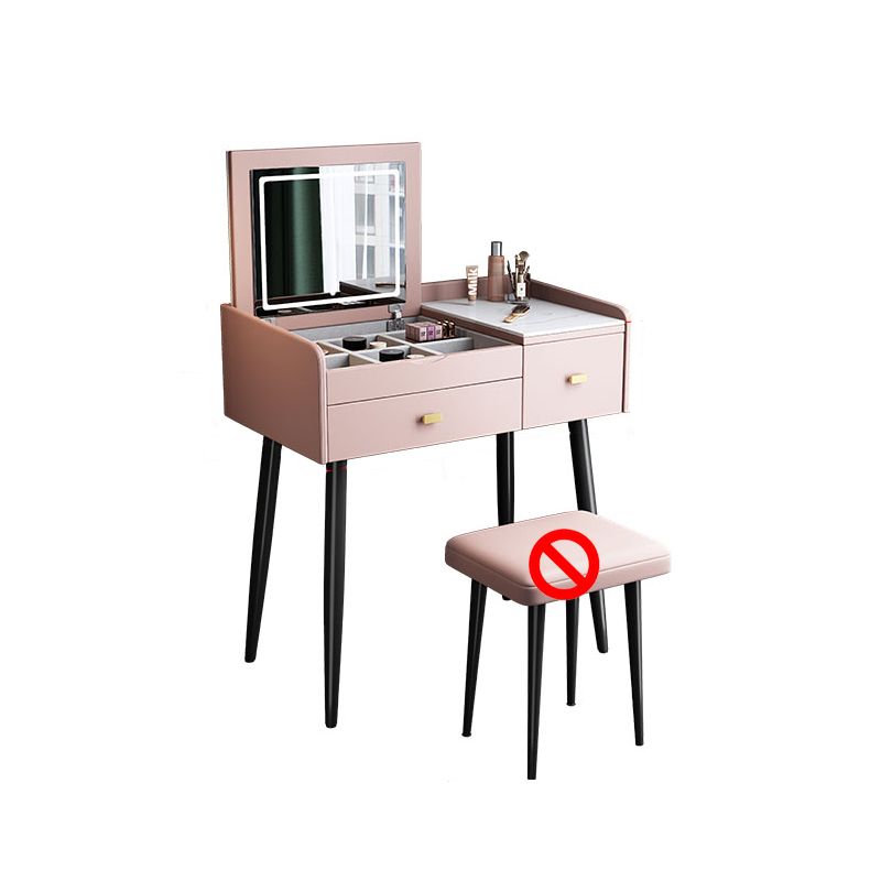 Flip Single Marble Vanity with Padded Stool Lighted Mirror Vanity Desk