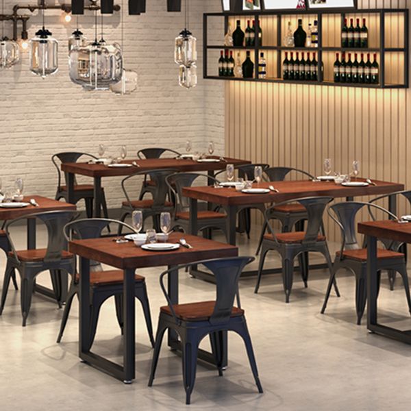 Mesa de comedor de madera maciza de estilo industrial, mesa de comedor con base de caballete para comedor
