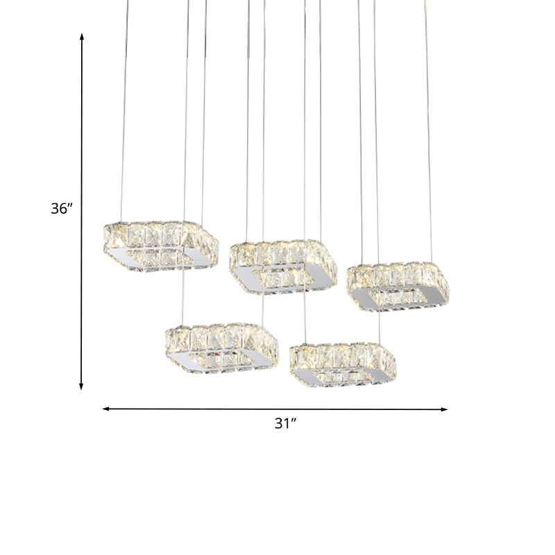 5 têtes carré cluster pendant modernisme nickel biseauté cristal suspendu luminaire