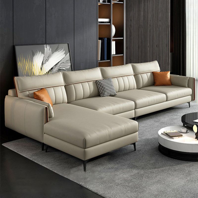 Faux Leather Stain-Resistant Sectional with Pillow Back for Four People