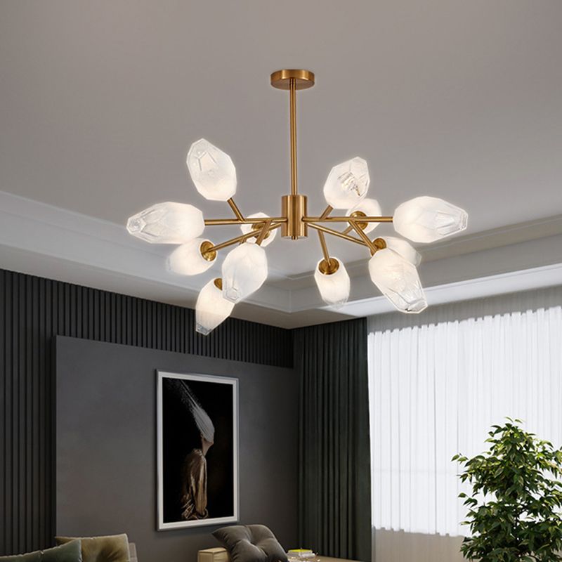 Frosted Glass Gem Pendant Lighting Postmodern Gold Finish Chandelier for Living Room