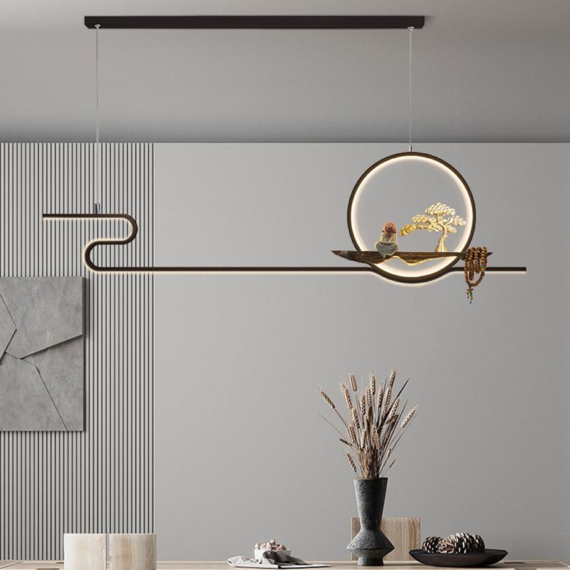 Luces de isla de forma lineal de estilo moderno Metal Dos accesorios de iluminación colgante