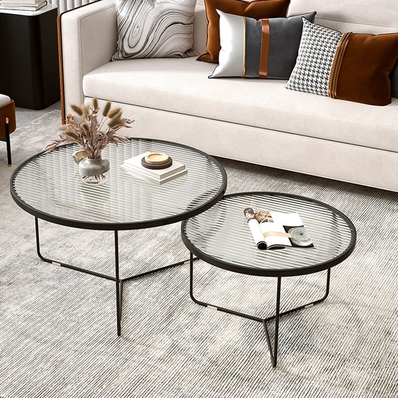 Contemporary Coffee Table Set Glass Round 2-Piece Coffee Cocktail Table