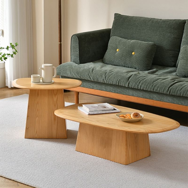 Pedestal Solid Wood Coffee Table Set Elliptical Simple Cocktail Table