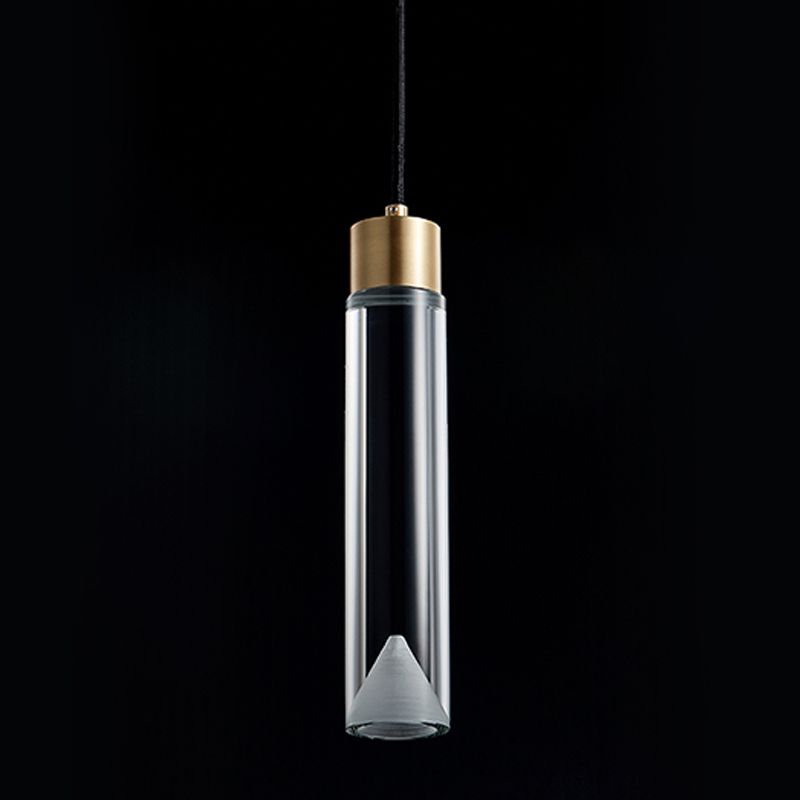 Modern Luxury Cylindrical Pendant Light Copper Indoor Hanging Lamp with Crystal Shade