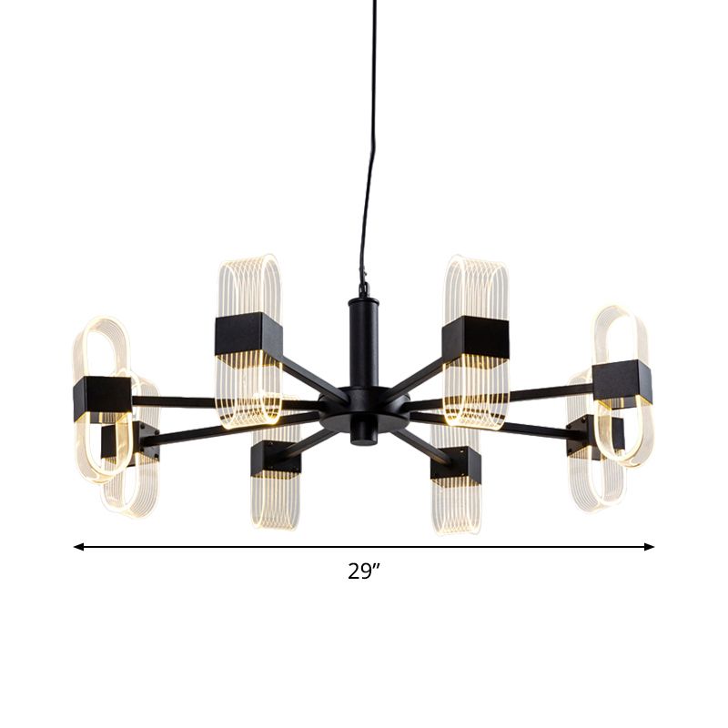 Modern Oval Chandelier Light Acrylic 6/8/12 Heads Living Room Hanging Lamp with Black Rod in Warm/White Light