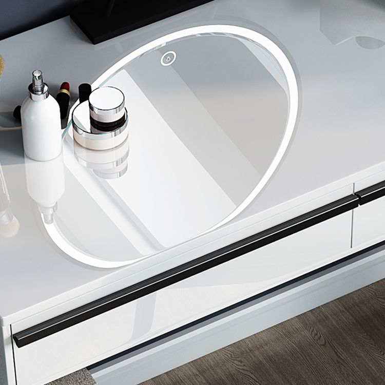 Contemporary Vanity with Padded Stool Engineered Wood Dresser in Glossy Finish