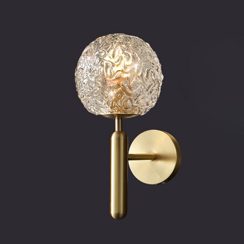 Spherical Bedside Wall Hanging Lamp Crystal 1 Head Minimalist Wall Light in Brass