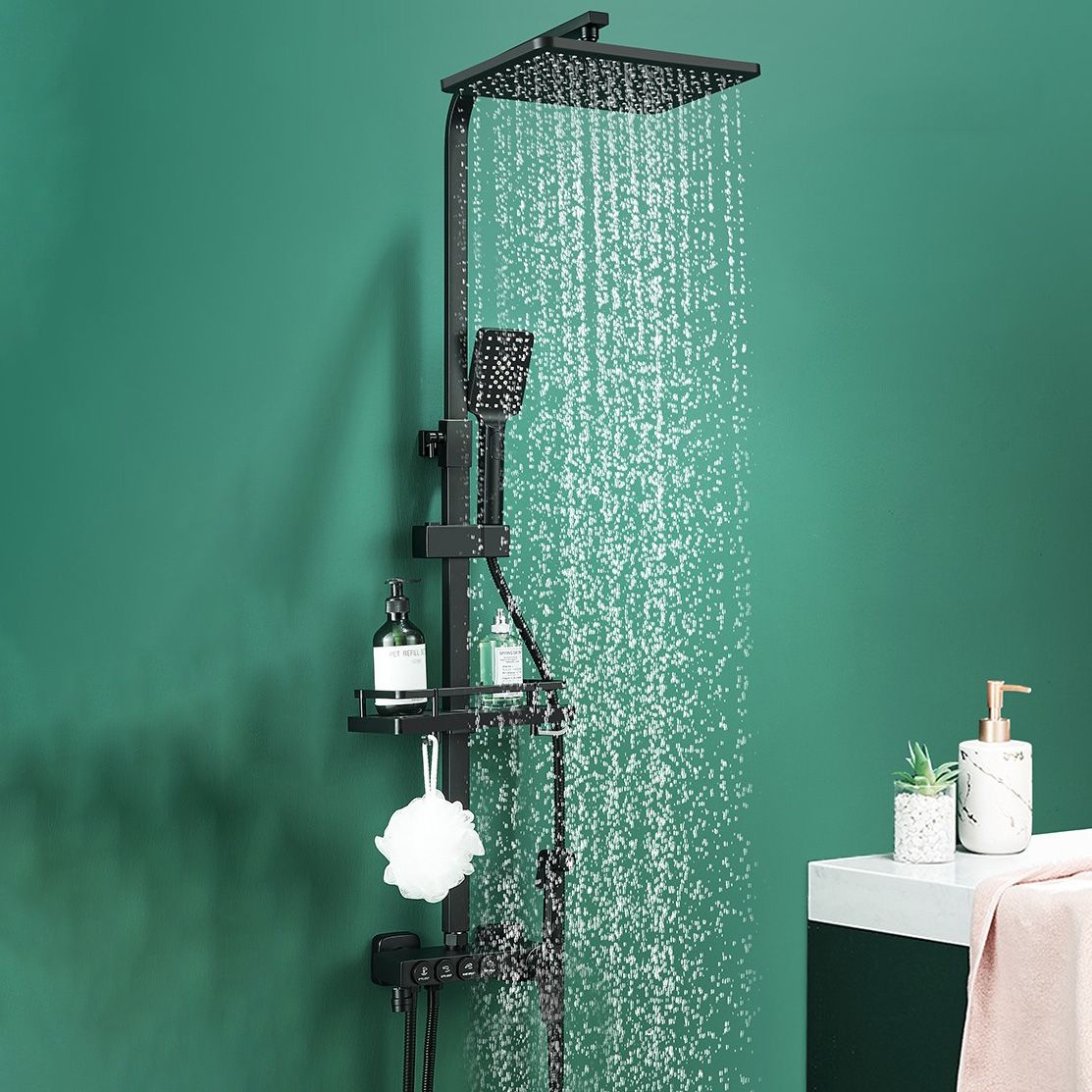 Modern Adjustable Water Flow Shower Faucet Shower Arm Hose Shower System on Wall