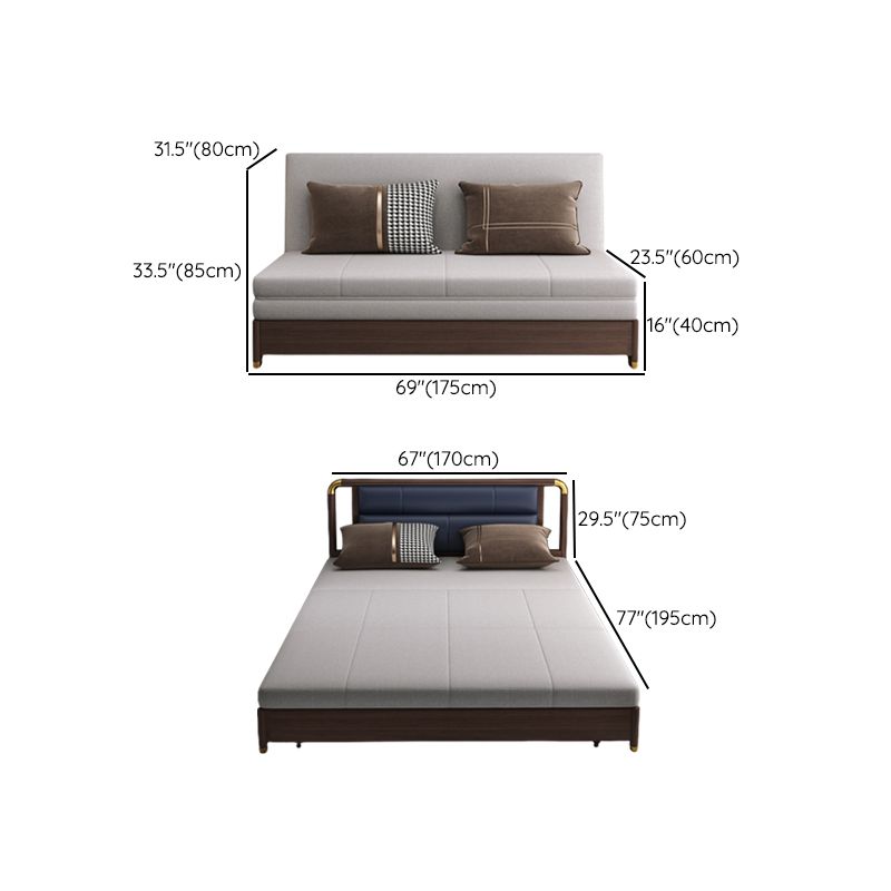 Solid Wood Sleeper Sofa Bed Convertible Linen Sofa Bed in Grey