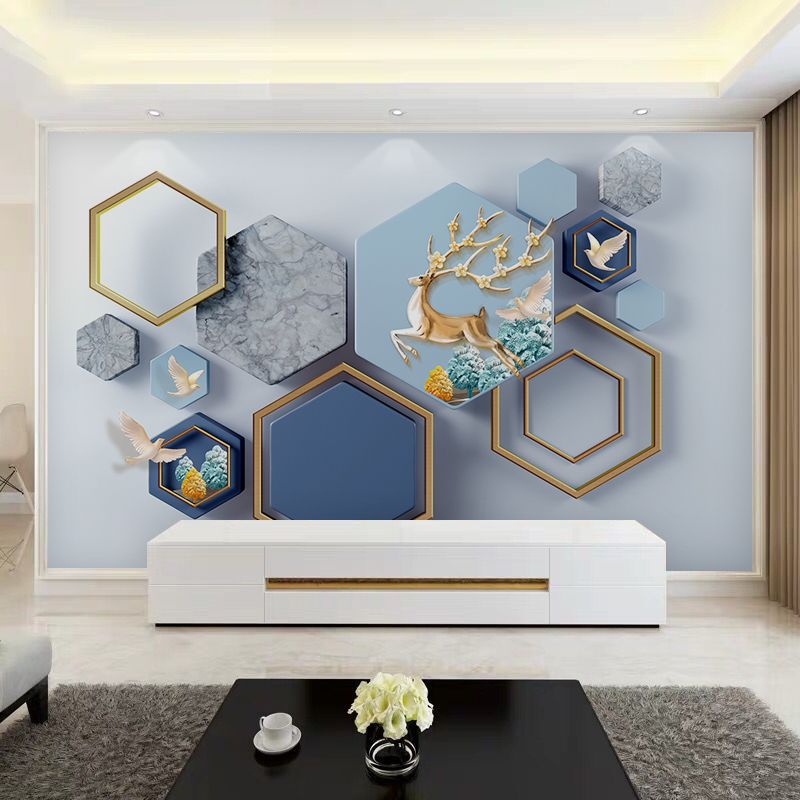 Decorative Hexagon Wall Covering Non-Woven Fabric Wall Mural for Cafe