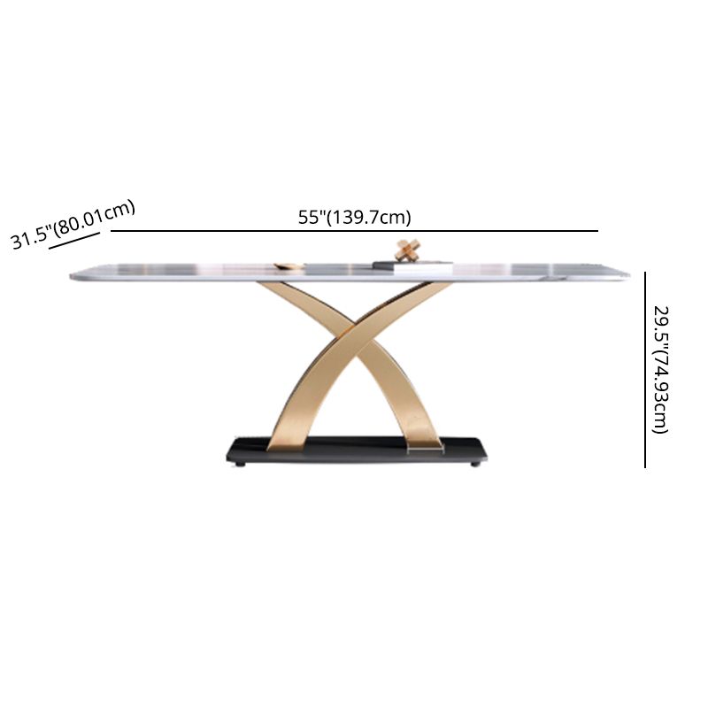 Minimalist Dining Room Set Rectangular Sintered Stone Dining Table with Metal Base
