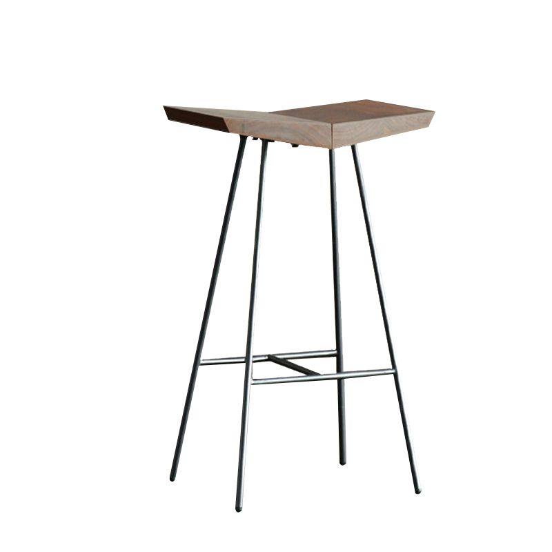 Brown Pine Wood Top Counter & Bar Stools Modern Indoor Backless Stools