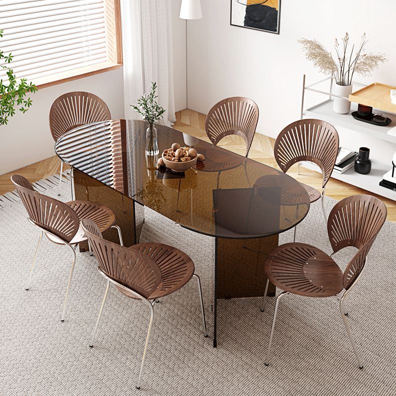 Glass Top Dining Table Oval Dining Table with Double Pedestal