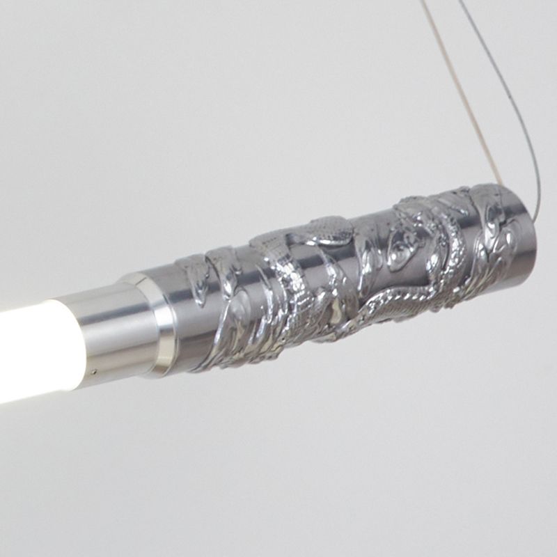 Silver Modern Metal Ceiling Light Tube Shape Island Light with Acrylic Shade for Bedroom