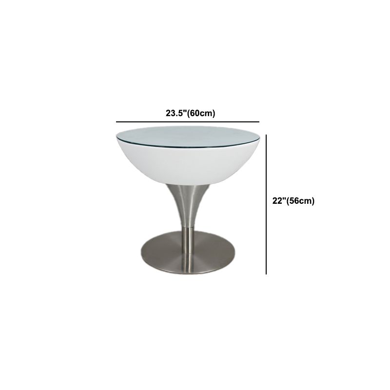 Modern White Plastic Counter Table with Round Table Top Silver Pedestal Table