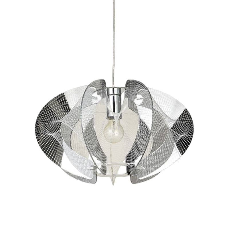 1 Bulb Restaurant Pendant Light Modern Chrome Hanging Lamp with Curve Acrylic Shade