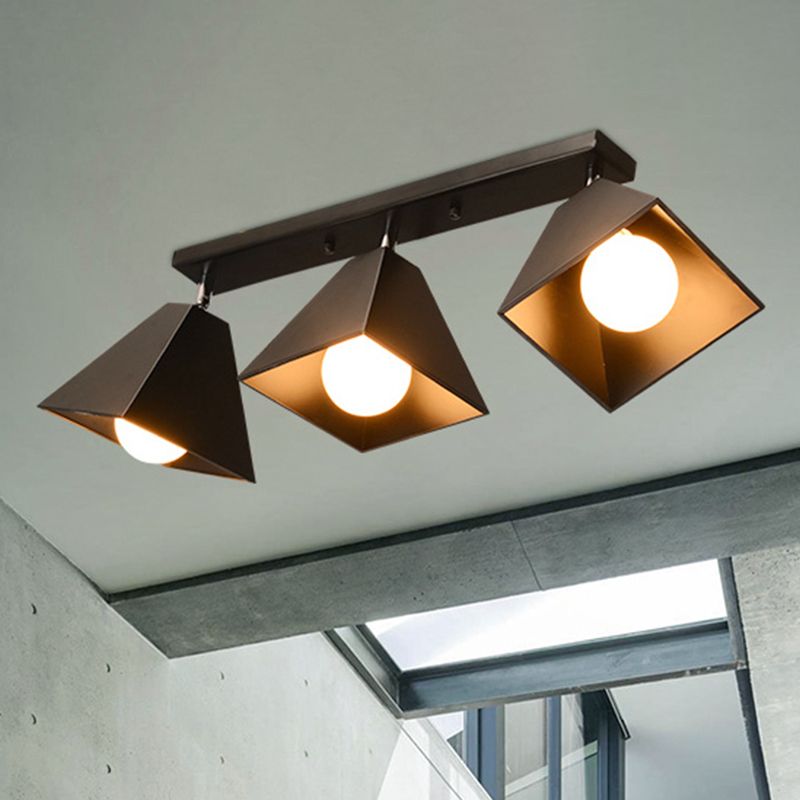 Éclairage de plafond en métal noir / blanc de style rétro semi - encastré de pyramide de 1 / 3 ampoule pour le couloir