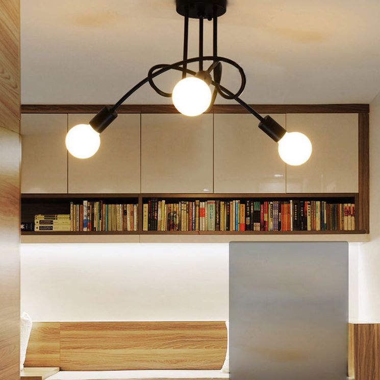 Luz de techo de semi descarga de bombillas expuestas en estilo industrial de estilo creativo creativo de hierro de hierro radial para comedor