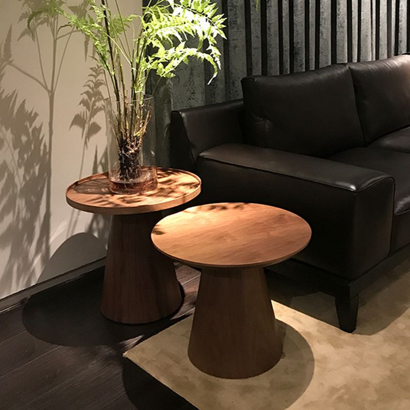 Contemporary Living Room Round Pedestal Solid Wood End Table