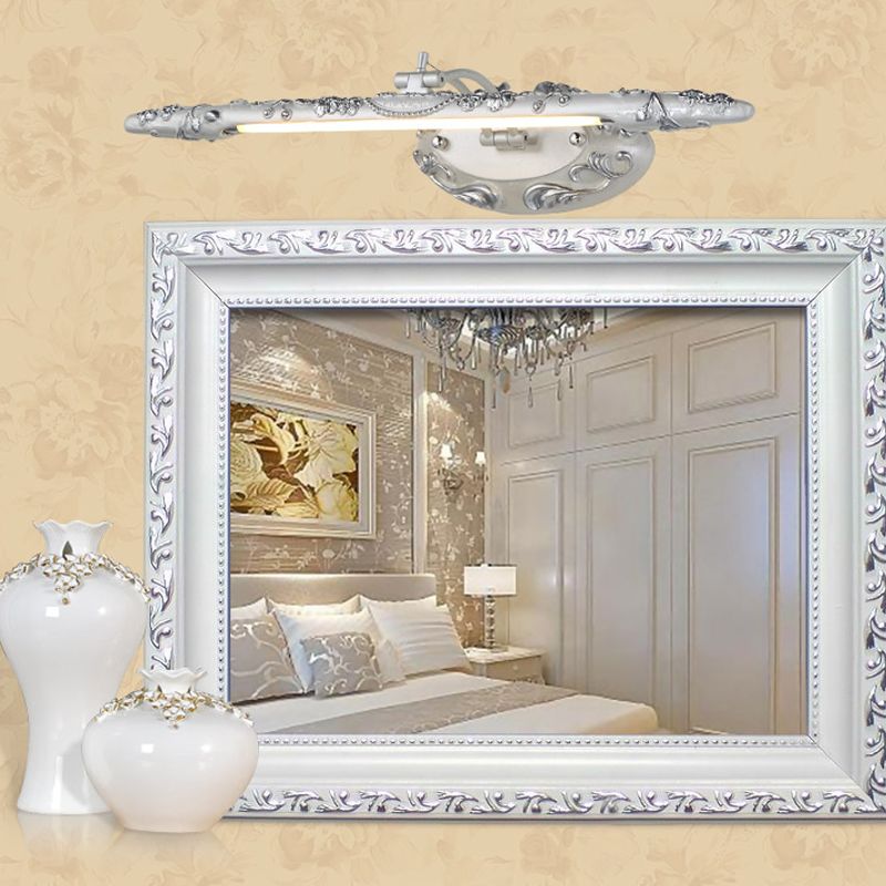 19.5"/23.5"/26" Wide Silver Elongated Vanity Light Fixture Classic Metal LED Bathroom Sconce Lamp, White/Warm Light