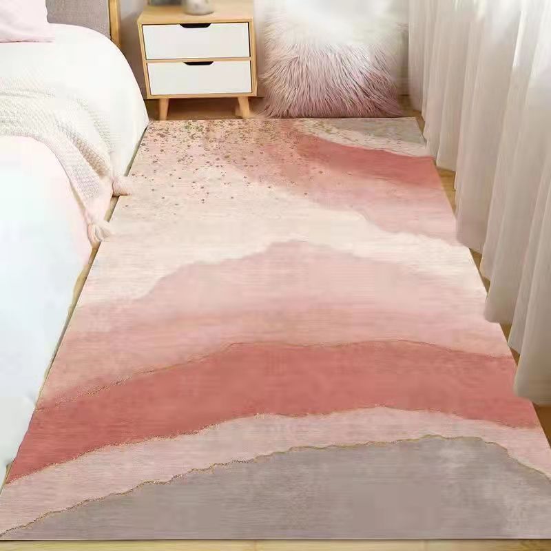 Pink Color Block Carpet Polyester Nordic Carpet Stain Resistant Carpet for Home Decor