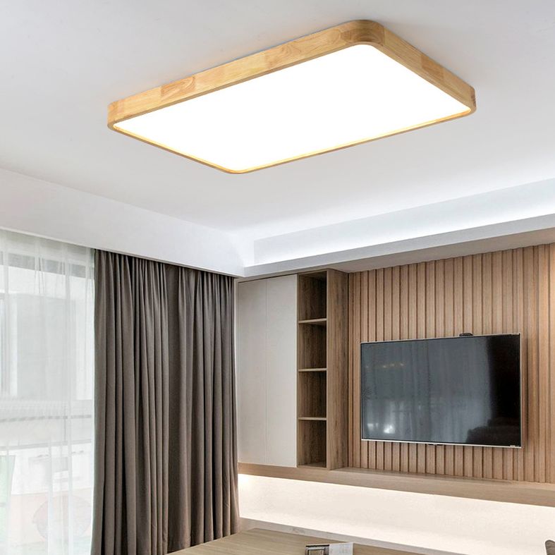 Wooden Geometric Flush Mount Ceiling Light Modern Beige Flush Mount LED Light for Entrance