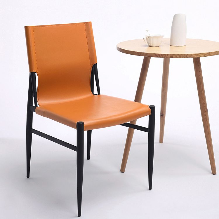 Contemporary Style Leather Dining Chair Solid Back Armless Chairs for Home